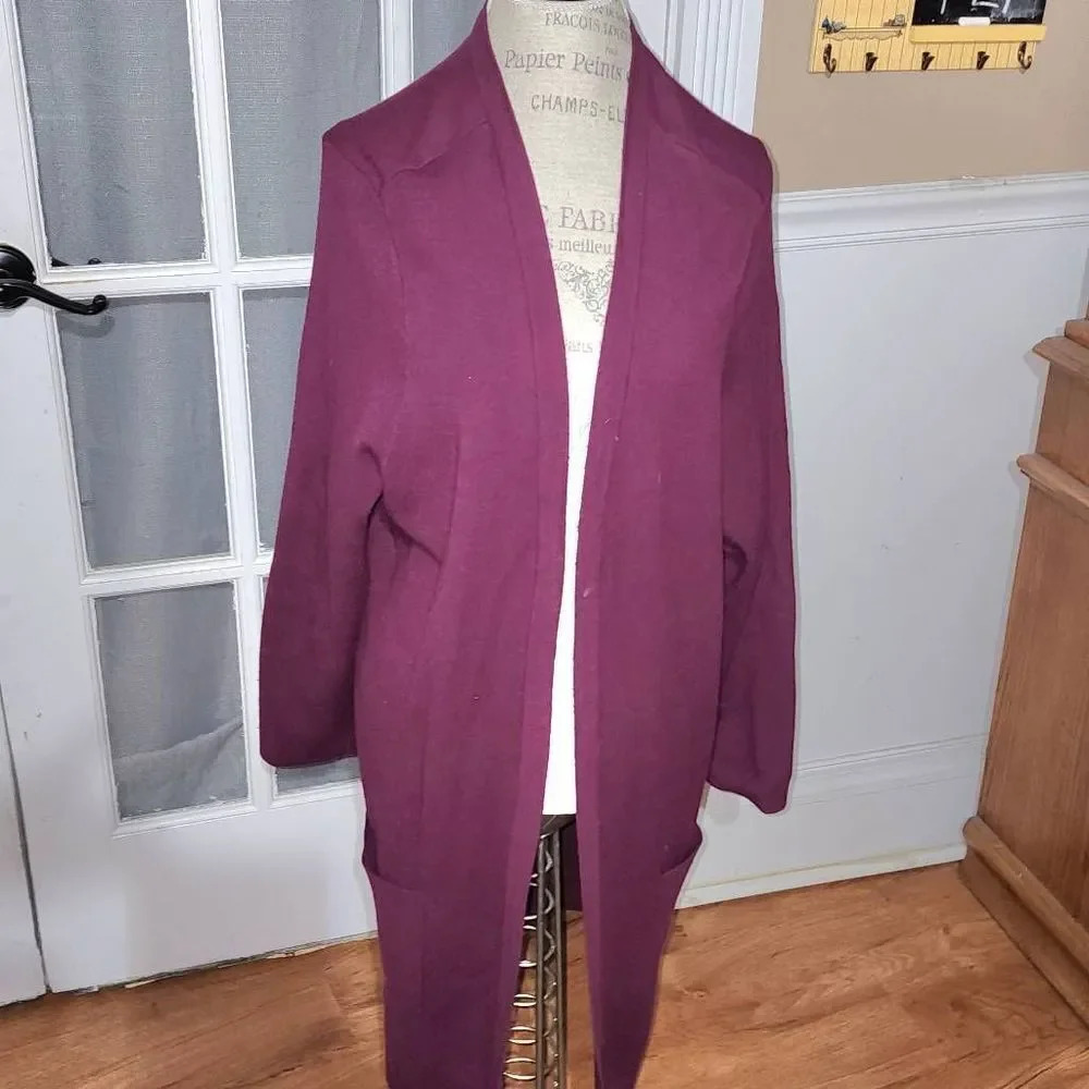 Torrid Womens Burgundy Open Front Longline Cardigan Sweater 4 4X‎